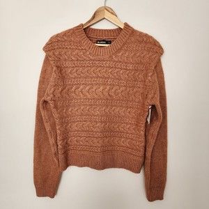 Blank Nyc Cable Knit Sweater With Shoulder Pads XL Terracotta